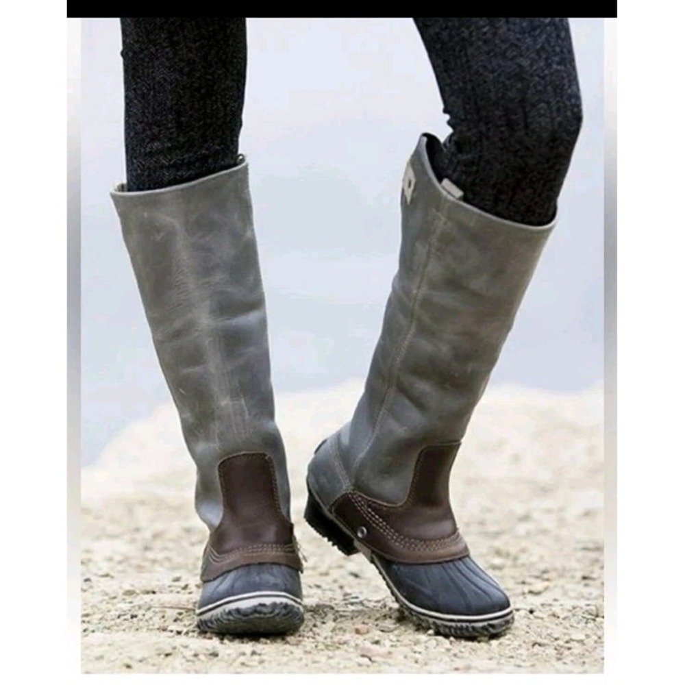 Sorel Women's 6 Gray Slimpack Tall‎ Equestrian Riding Rain Duck Boot Brown